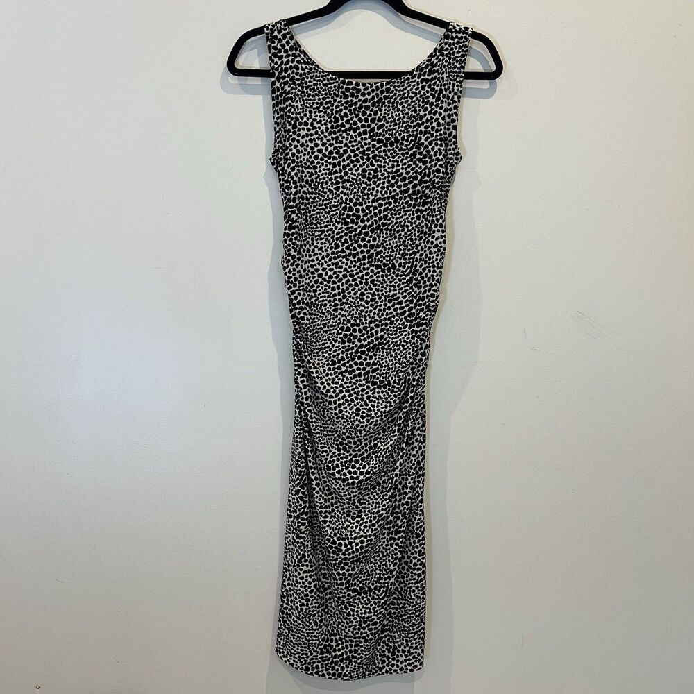 Norma Kamali Sleeveless Body Con Ruche Dress Stretch Black Dot M